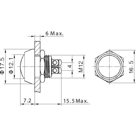 Bouton-poussoir antivandalisme TRU COMPONENTS GQ12B-A, BL 701260 48 V/DC 2 A 1 x Off/(On) IP65 à rappel 1 pc(s)