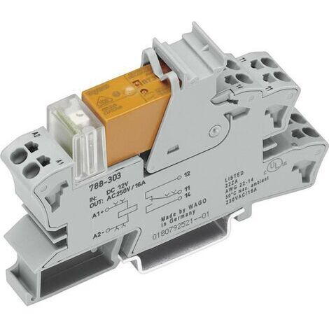 WAGO 788-303 Module relais Tension nominale: 12 V/DC Courant de commutation (max.): 16 A 1 inverseur (RT) 1 pc(s) (1/2)