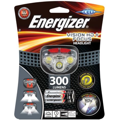 Lampe Frontale Energizer Vision HD+ Focus LED 400 Lumens - Puissante, Étanchéité IPX4, Piles Incluses, Idéale Randonnée Et Camping
