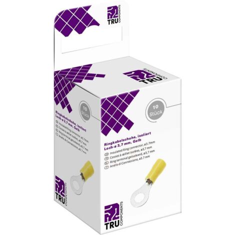 TRU COMPONENTS T2010C292 Cosse à oeillet Section max.=6.0 mm² Ø du trou=3.7 mm partiellement isolé jaune 10 pc(s) Y678972 (1/3)