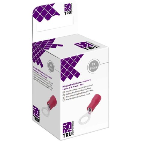 TRU COMPONENTS T2010C283 Cosse à oeillet Section max.=1.5 mm² Ø du trou=3.7 mm partiellement isolé rouge 25 pc(s) Y678772 (1/3)