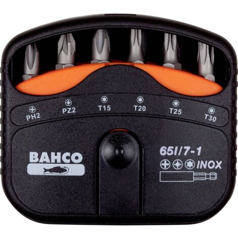Bahco 65I/7-1 Jeu d'embouts 7 pièces cruciforme Phillips, vis Pozidriv, 6 pans extérieurs (TX)