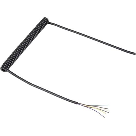 Tru Components – Câble spiralé 1571516 6 conducteurs 0.12 mm² noir – Longueur 204 à 600 mm – Gaine en polyuréthane pour protection optimale - NOIR 1 PC (1/3)