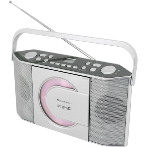 Radio-lecteur CD FM argent – Lecteur CD vertical compatible CD/CD-R/RW/CD-MP3 – 30 présélections – Prise casque 3,5 mm – Soundmaster - S520472