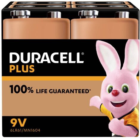 Pile alcaline 9V Duracell MN1604 Plus – Lot de 4 – Idéal pour appareils à consommation régulière – Longue durée d'utilisation