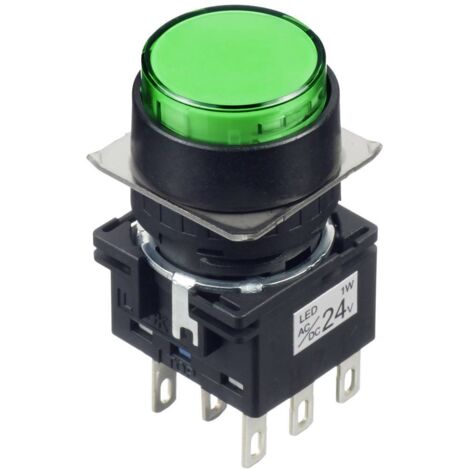Idec LB1L-A1T64G LB1L-A1T64G Bouton-poussoir lumineux à rappel 250 V, 125 V, 30 V 5 A 2 x Off/(On) à accrochage vert (Ø (1/2)