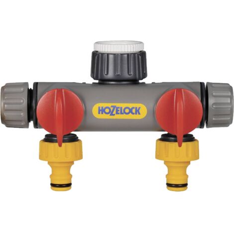 Hozelock – Raccord 2 voies pour robinet en plastique – Filetage G1/2', G3/4', G1 – Adaptateur 21 mm, 26,5 mm, 33,3 mm – Vanne de régulation incluse