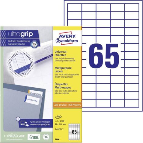 Avery-Zweckform 3666 Etiquette universelles 38 x 21.2 mm papier blanc 6500 pc(s) fixation permanente imprimante à jet d (1/4)