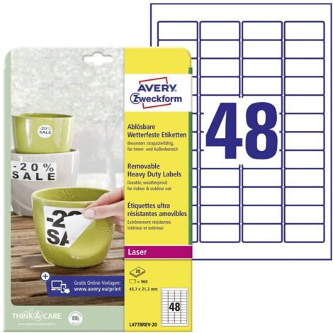 Etiquette plastique Avery-Zweckform L4778REV-20 45.7 x 21.2 mm film de polyester blanc 960 pc(s) décollable (1/4)