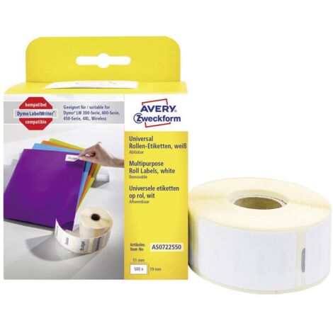 Avery-Zweckform Rouleau d'étiquettes compatible remplace DYMO 11355, S0722550 19 x 51 mm papier blanc 500 pc(s) décolla (1/4)