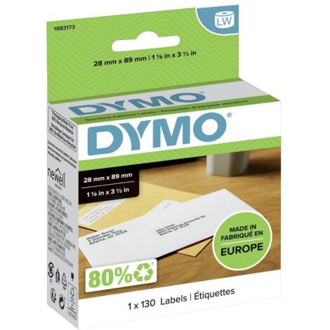 DYMO Rouleau d'étiquettes 1983173 1983173 89 x 28 mm papier blanc 130 pc(s) fixation permanente Etiquette pour adresse (1/4)