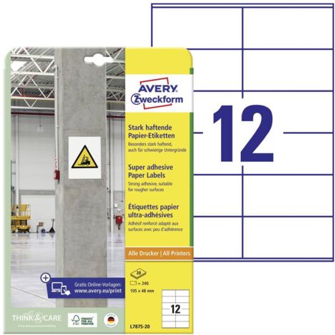 Etiquette ultra-adhésives Avery-Zweckform L7875-20 105 x 48 mm papier blanc 240 pc(s) fixation permanente , fixation fo (1/4)