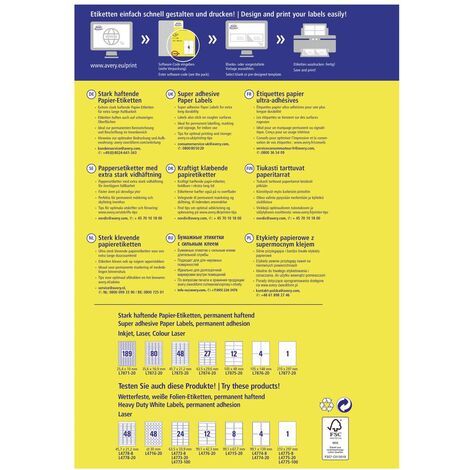 Etiquette ultra-adhésives Avery-Zweckform L7876-20 105 x 148 mm papier blanc 80 pc(s) fixation permanente , fixation fo