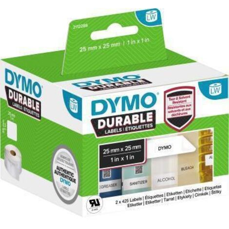 DYMO 2112286 Rouleau d'étiquettes 25 x 25 mm film polypropylène blanc 1700 pc(s) fixation permanente Etiquette universe (1/5)