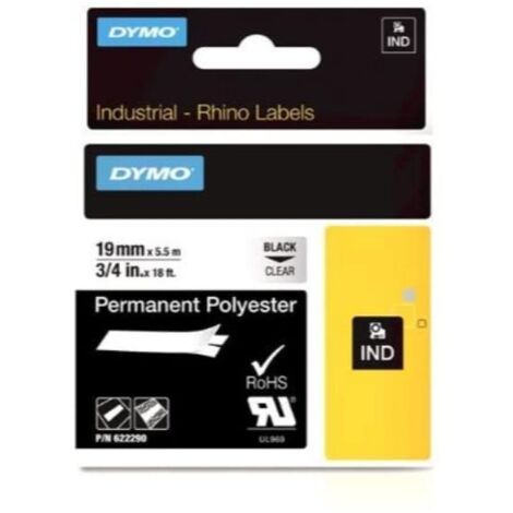 DYMO IND RHINO 622290 polyester Couleur de ruban: transparent Couleur de police:noir 19 mm 5.5 m (1/3)