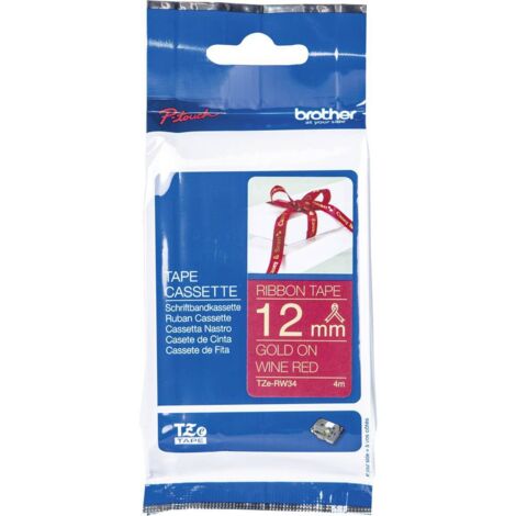 Ruban d'étiquetage textile non laminé Brother TZe, TZ TZe-RW34 Couleur de ruban: vin rouge Couleur de police:or 12 mm 4 (1/4)