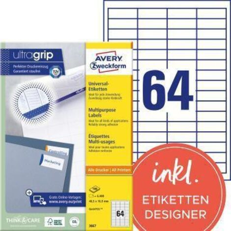 Avery-Zweckform 3667 Etiquette universelles 48.5 x 16.9 mm papier blanc 6400 pc(s) fixation permanente imprimante à jet (1/4)