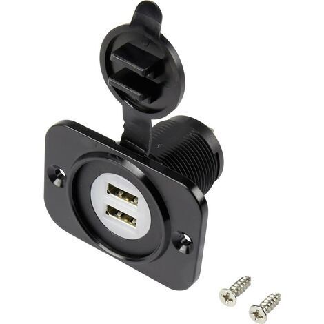 Double embase femelle USB avec capot anti-poussière embase femelle, verticale 2 voies, Face avant rectangulaire 43.1 x (1/3)