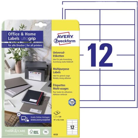 Avery-Zweckform 6123 Etiquette universelles 97.3 x 42.3 mm papier blanc 120 pc(s) fixation permanente imprimante à jet (1/4)