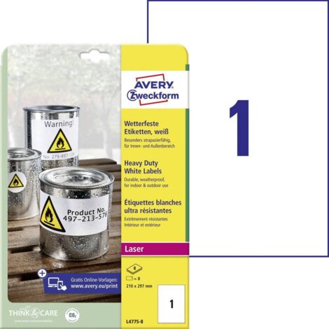 Etiquette plastique Avery-Zweckform L4775-8 210 x 297 mm film de polyester blanc 8 pc(s) fixation permanente (1/4)