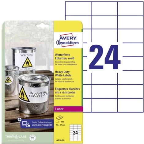Etiquette plastique Avery-Zweckform L4718-20 70 x 37 mm film de polyester blanc 480 pc(s) fixation permanente (1/4)