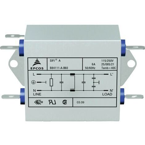 Filtre antiparasite TDK B84111AB60 ignifugé 250 V/AC 6 A 1.8 mH (L x l x H) 45 x 76.5 x 28.6 mm 1 pc(s) S79664 (1/3)