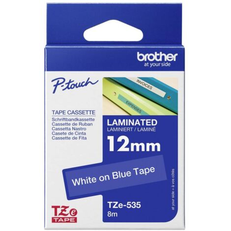 Ovegna Brother TZe 535 ruban laminé blanc bleu 12mm x 8m (1/4)