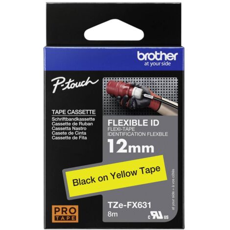 Cassette à ruban pour étiqueteuse Brother, 12mm x 8m, P-Touch TZE-631,  jaune / police noir