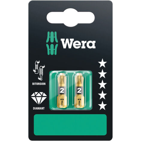 Embout cruciforme PZ 2 Wera 05073339001 Acier à outils revêtement diamanté Forme (embouts): D 6.3 2 (1/5)