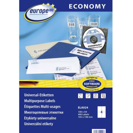 Etiquette universelles Europe 100 ELA024 105 x 148.5 mm papier blanc 400 pc(s) fixation permanente (1/3)