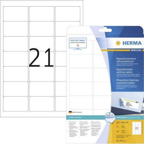 Herma 5074 Etiquette pour adresse 63.5 x 38.1 mm papier blanc 525 pc(s) décollable imprimante à jet d'encre, imprimante (1/4)