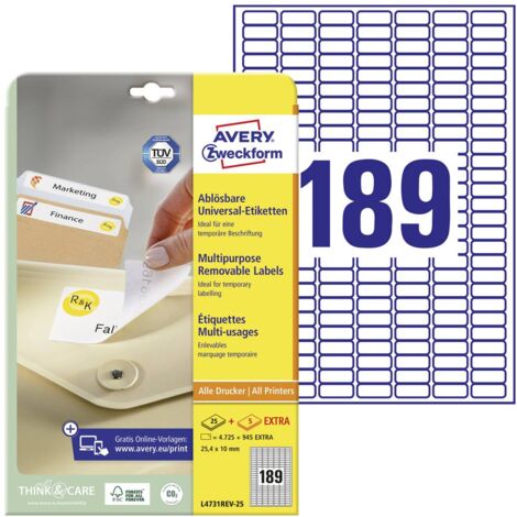 Etiquette universelles Avery-Zweckform L4731REV-25 25.4 x 10 mm papier blanc 5760 pc(s) décollable