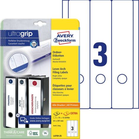 Avery-Zweckform Etiquette pour classeur L4759-25 61 x 297 mm papier blanc fixation permanente 90 pc(s) (1/4)