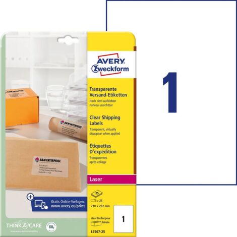 Avery-Zweckform L7567-25 Etiquette pour adresse 210 x 297 mm film de polyester transparent 25 pc(s) fixation permanente (1/4)