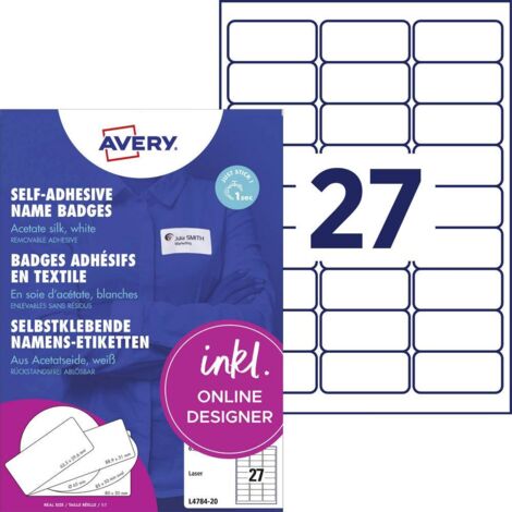 Avery-Zweckform L4784-20 Etiquette badges 63.5 x 29.6 mm acétate de cellulose blanc 540 pc(s) décollable imprimante las (1/4)