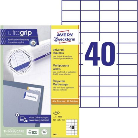 Avery Zweckform, Avery Labels 52,5 x 29,7mm, A4 (3651) (1/4)
