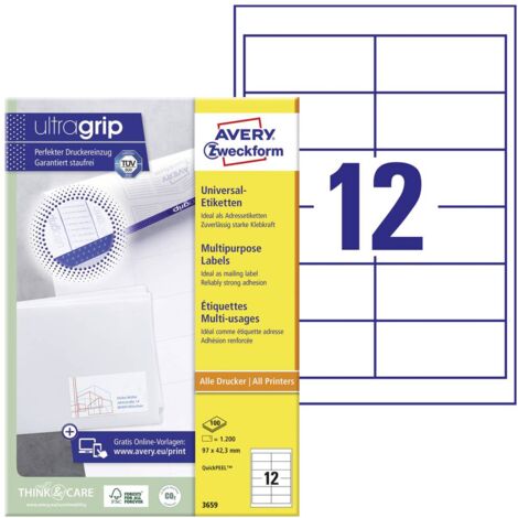 Avery-Zweckform 3659 Etiquette universelles 97 x 42.3 mm papier blanc 1200 pc(s) fixation permanente imprimante à jet d (1/4)