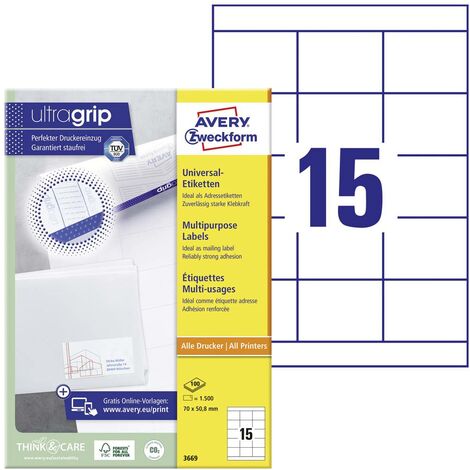 Avery-Zweckform 3669 Etiquette universelles 70 x 50.8 mm papier blanc 1500 pc(s) fixation permanente imprimante à jet d (1/4)