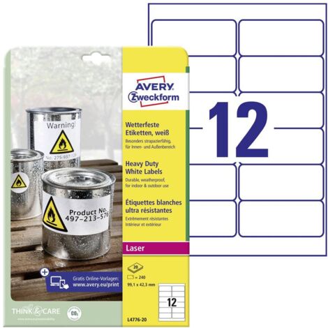 Etiquette plastique Avery-Zweckform L4776-20 99.1 x 42.3 mm film de polyester blanc 240 pc(s) fixation permanente (1/4)