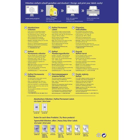 Etiquette de sécurité Avery-Zweckform L6146-20 63.5 x 33.9 mm film de polyester blanc 480 pc(s) fixation permanente