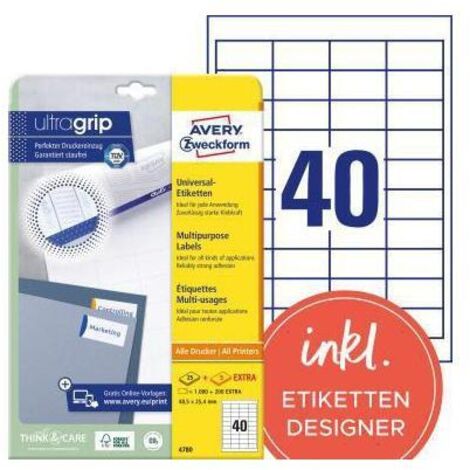 Avery-Zweckform 4780 Etiquette universelles 48.5 x 25.4 mm papier blanc 1200 pc(s) fixation permanente imprimante à jet (1/4)