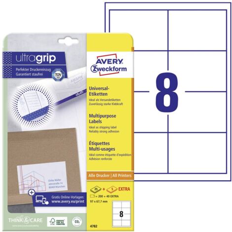Avery-Zweckform 4782 Etiquette universelles 97 x 67.7 mm papier blanc 240 pc(s) fixation permanente imprimante à jet d' (1/4)