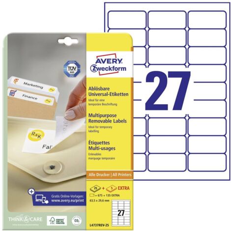 Etiquette universelles Avery-Zweckform L4737REV-25 63.5 x 29.6 mm papier blanc 810 pc(s) décollable (1/4)