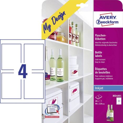 Avery-Zweckform MD4001 Etiquette pour bouteilles 90 x 120 mm papier blanc 20 pc(s) fixation permanente imprimante à jet (1/3)