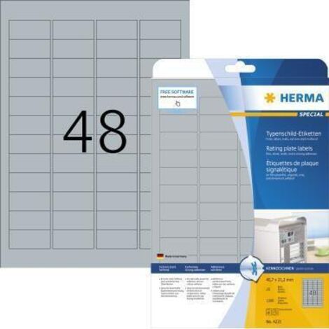 Herma 4221 Etiquette plaques signalétiques 45.7 x 21.2 mm film de polyester argent 1200 pc(s) fixation permanente impri (1/5)