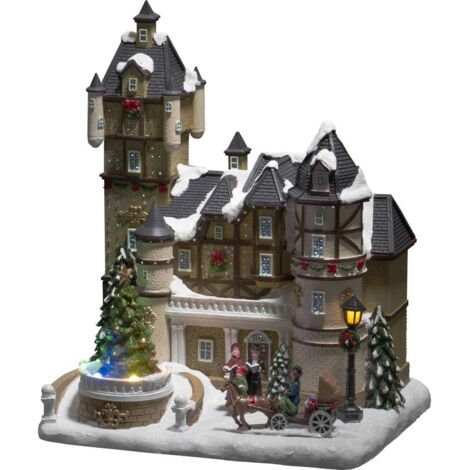 Villaggio Di Natale LED Con Pupazzo Di Neve E Negozi Rotanti - Decorazione Da 14 Cm, Effetto Neve E Luci Multicolori