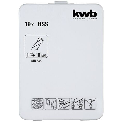 kwb 421856 HSS Jeu de forets pour le métal 19 pièces DIN 338 tige cylindrique 19 pc(s)