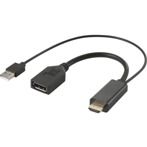 Renkforce RF-4777274 HDMI / DisplayPort Câble adaptateur [1x HDMI mâle, USB 2.0 type A mâle - 1x DisplayPort femelle] noir 4K UHD 0.15 m Y668242