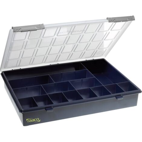 raaco Boîte d'assortiment L 338 x P 261 x H 57 mm 15 compartiments transparent / bleu foncé - 136174