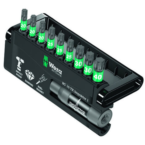 Wera – Coffret de 10 embouts TORX® pour visseuse – Acier à outils avec revêtement diamanté – Compatible visseuses à percussion – Longueur 75mm
